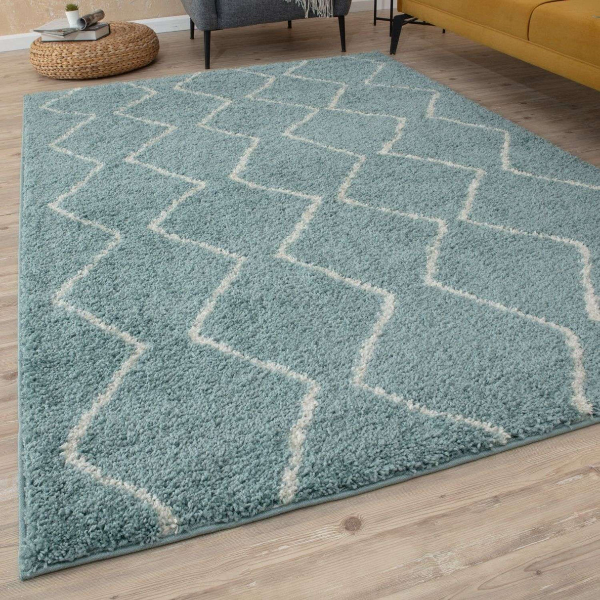 Moroccan Duck Egg Blue Shaggy Rug 850