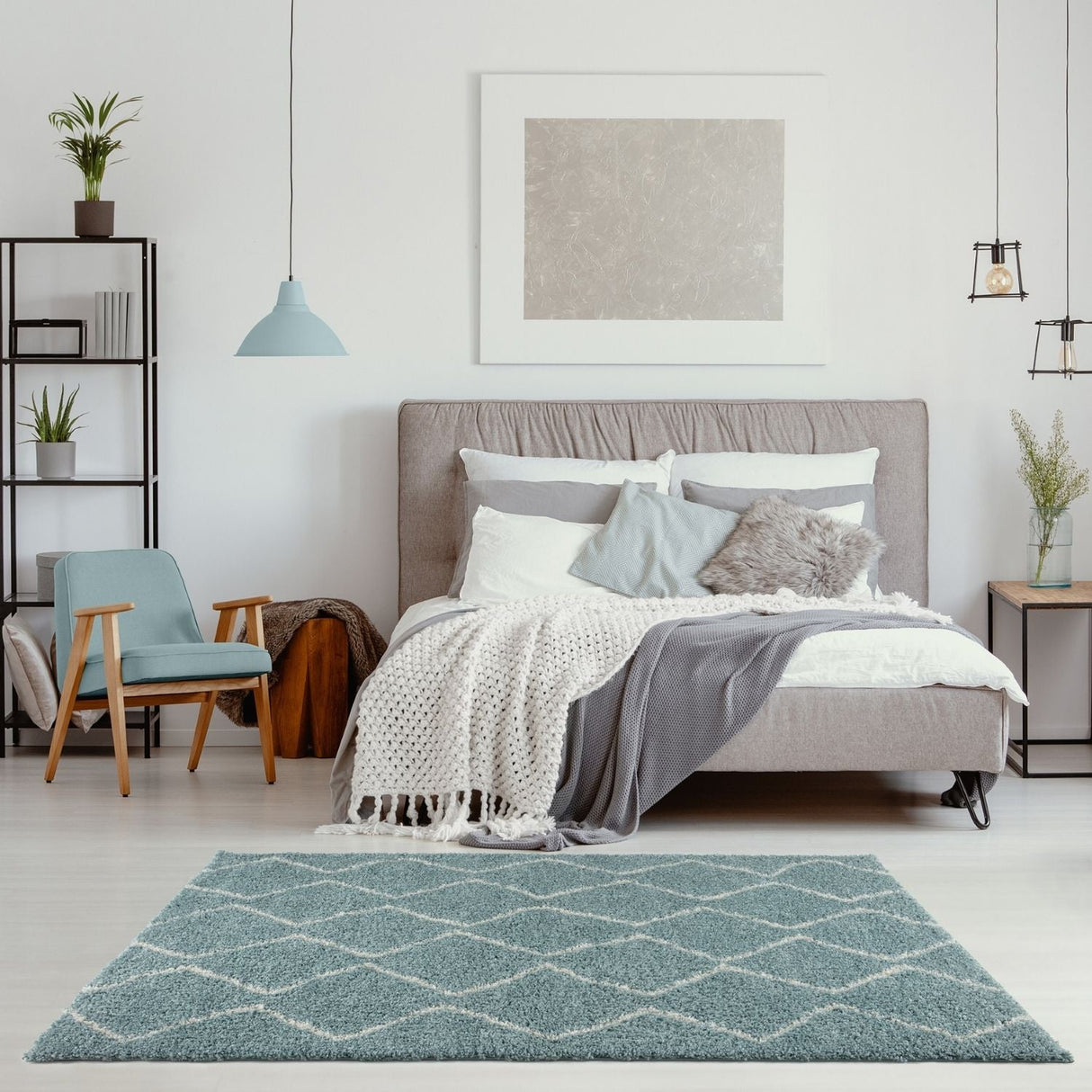 Moroccan Duck Egg Blue Shaggy Rug 850