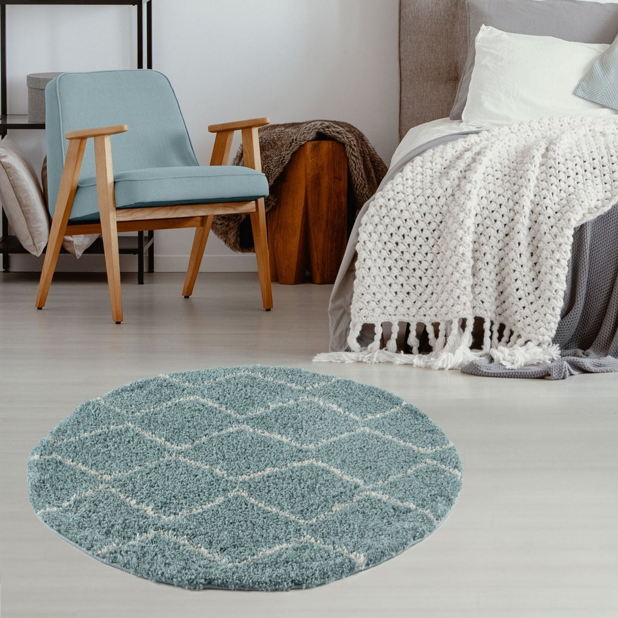 Moroccan Duck Egg Blue Shaggy Rug 850