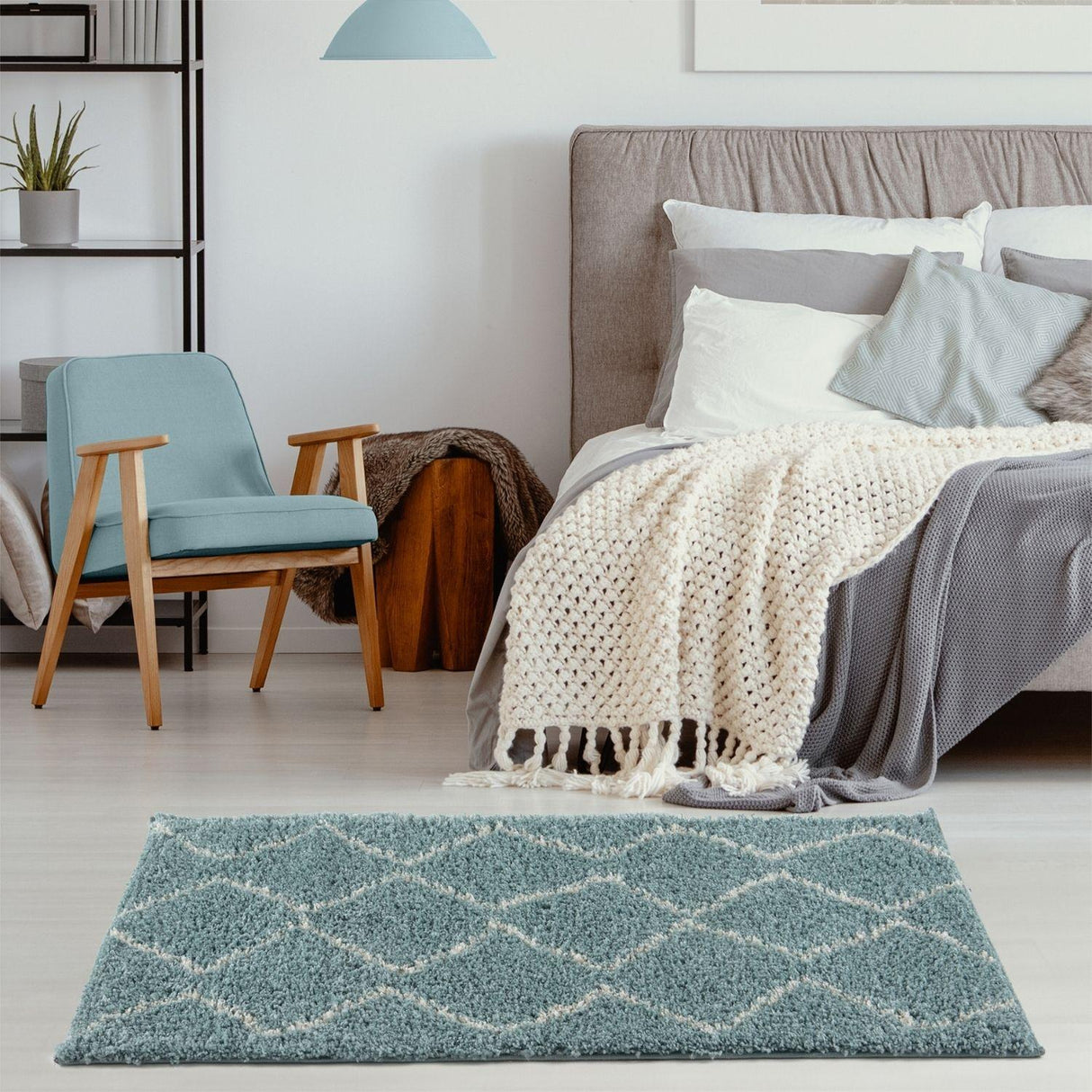 Moroccan Duck Egg Blue Shaggy Rug 850