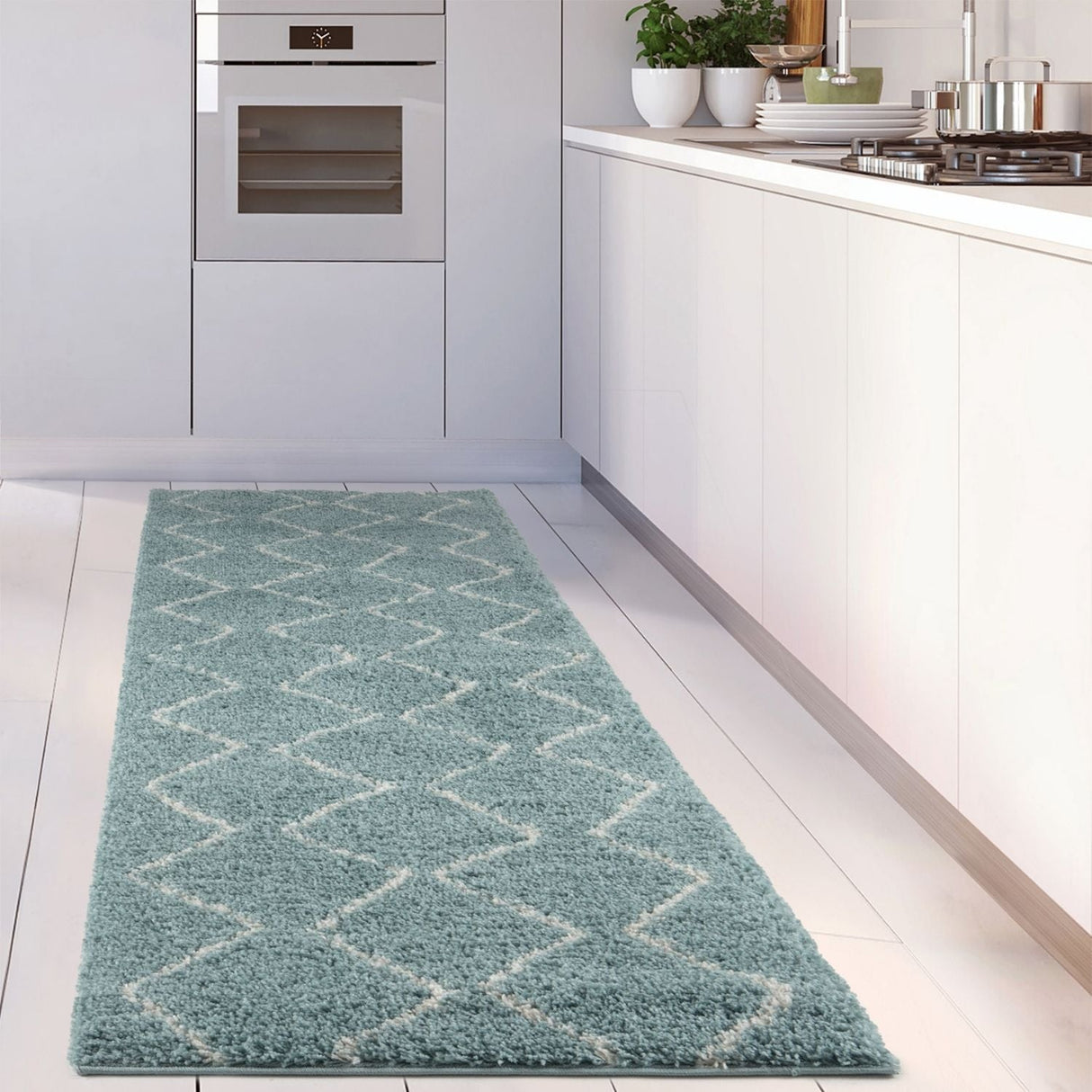 Moroccan Duck Egg Blue Shaggy Rug 850