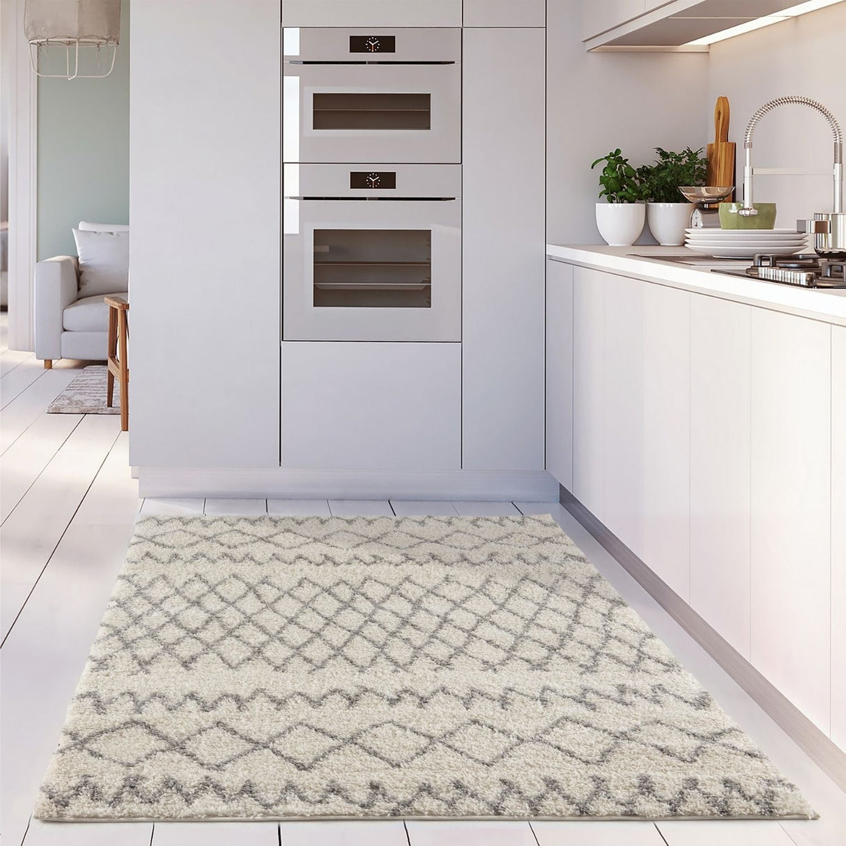 Moroccan Ivory Grey Shaggy Rug 900 | The Rugs
