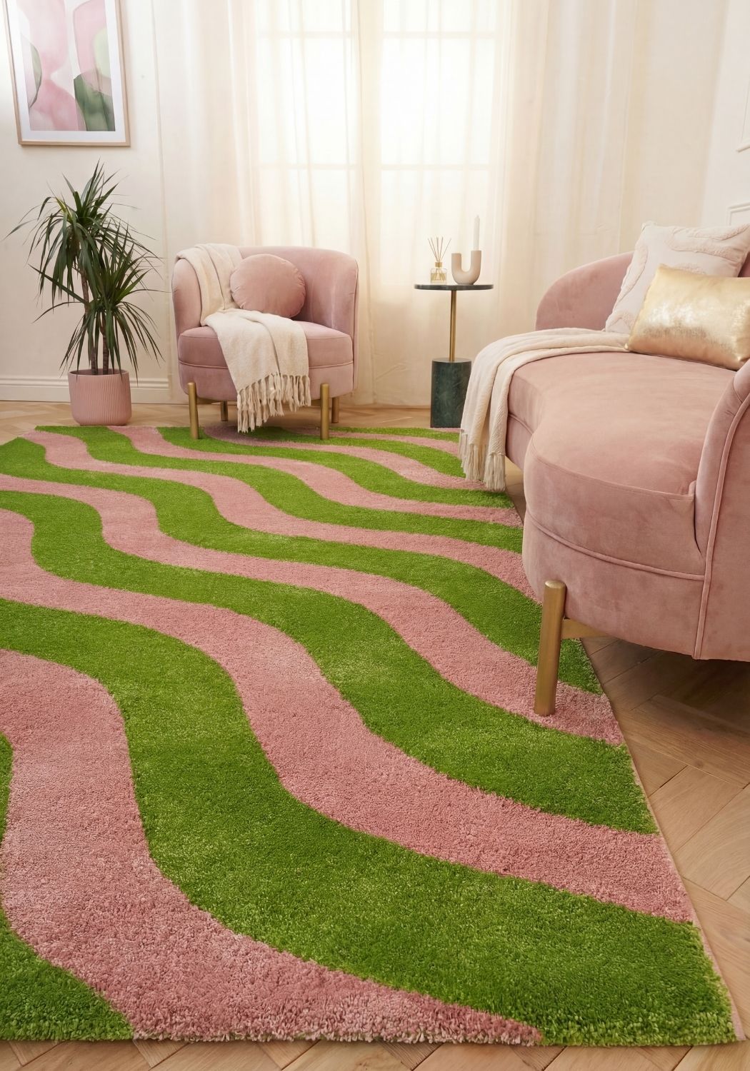 The Rugs Joli Wave Green & Pink Rug