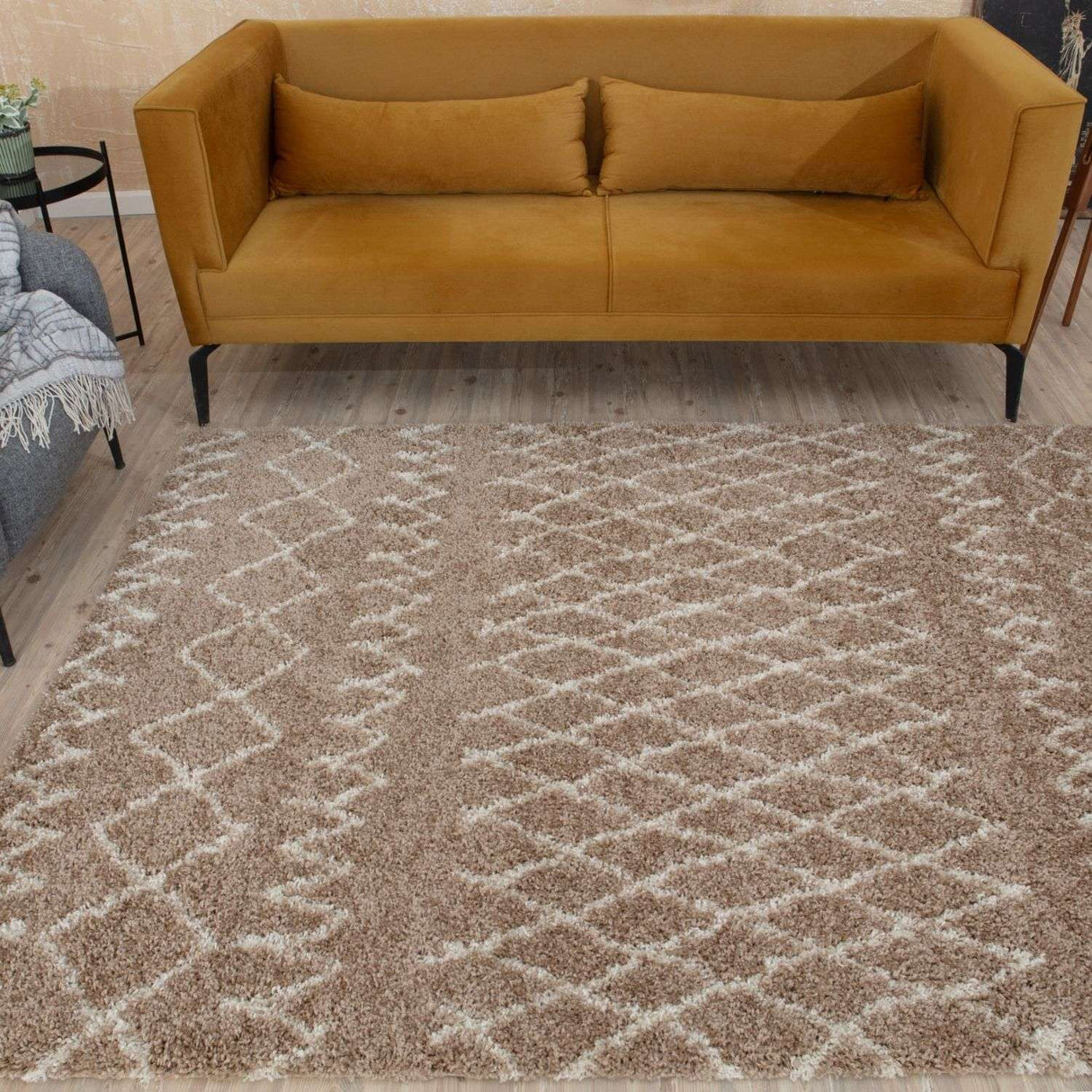 Moroccan Beige Shaggy Rug 920 by The Rugs