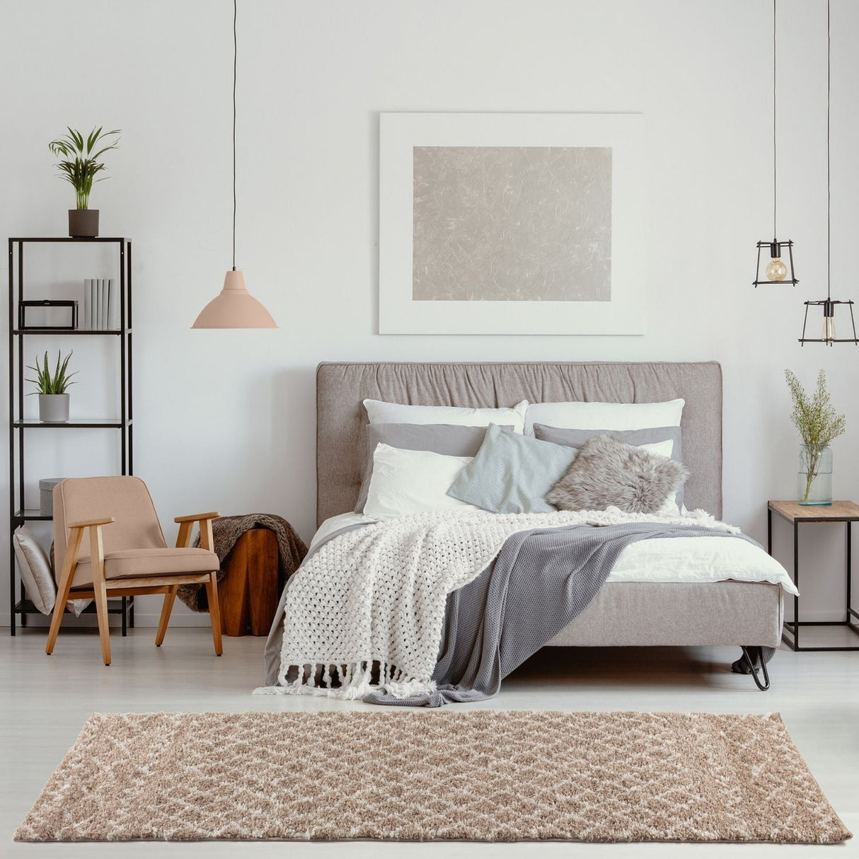 Moroccan Beige Shaggy Rug 920 by The Rugs