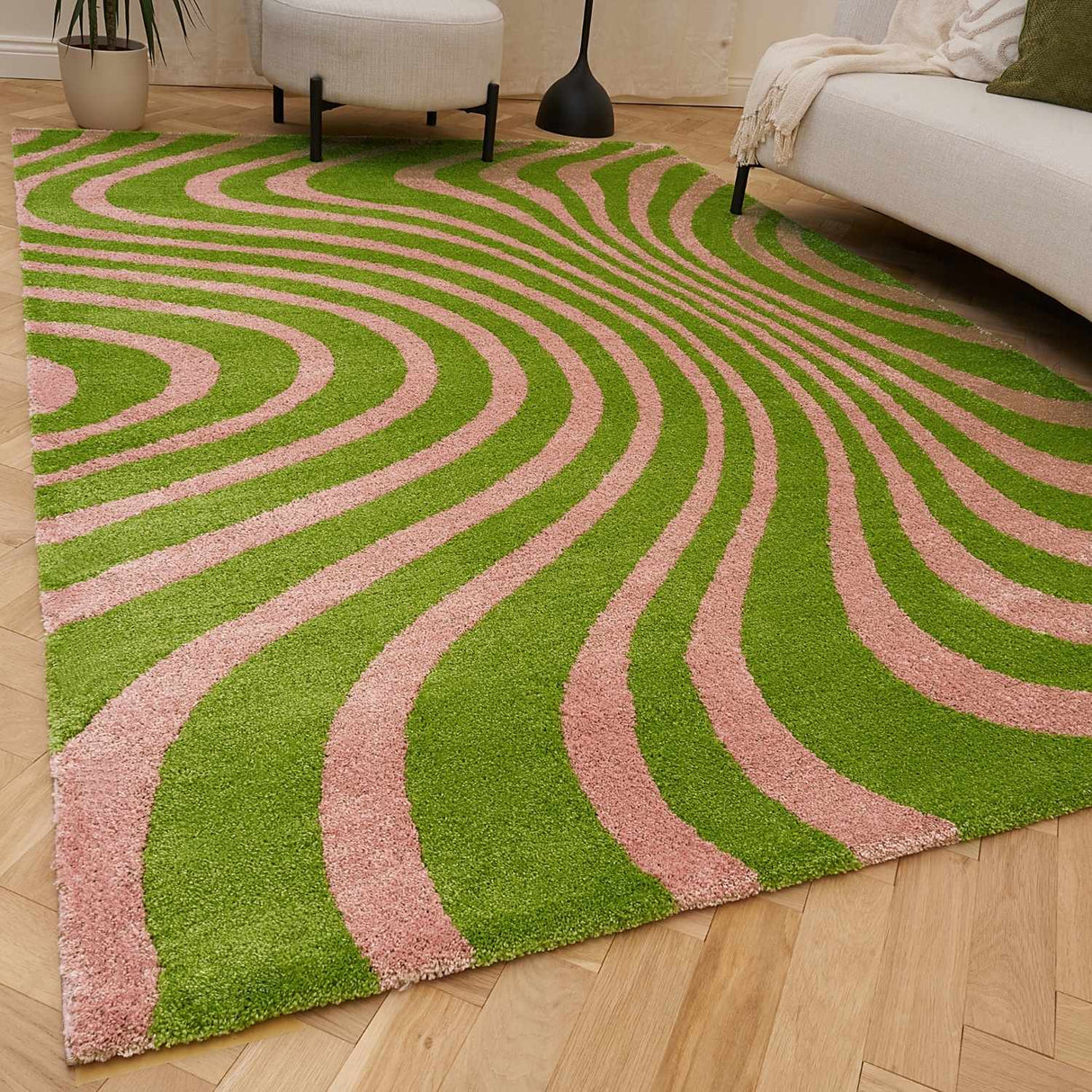 The Rugs Joli Striped Green Pink Rug
