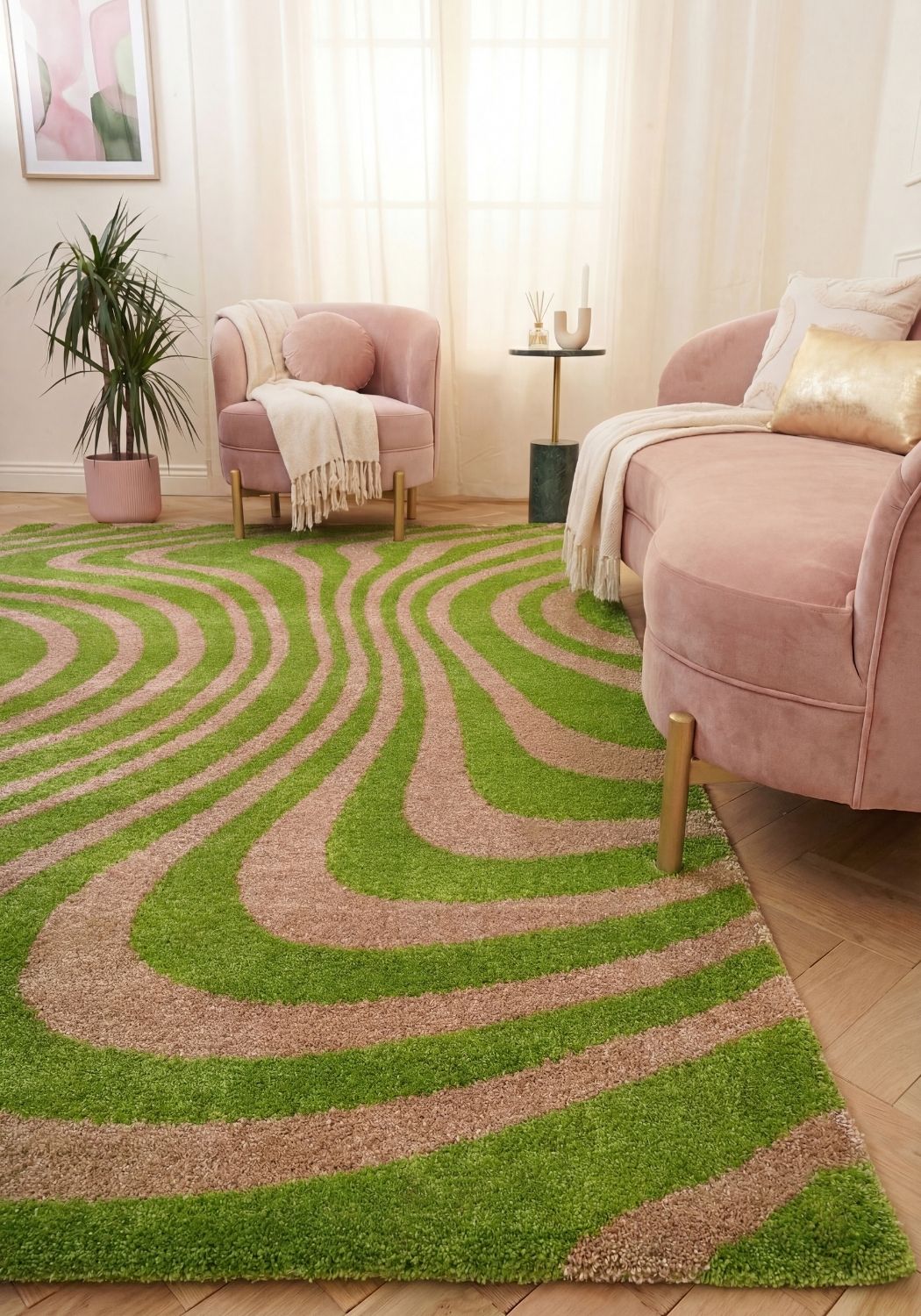 The Rugs Joli Striped Green Pink Rug