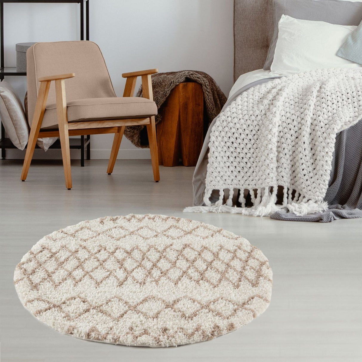 Moroccan Ivory Beige Shaggy Rug | 100% polypropylene