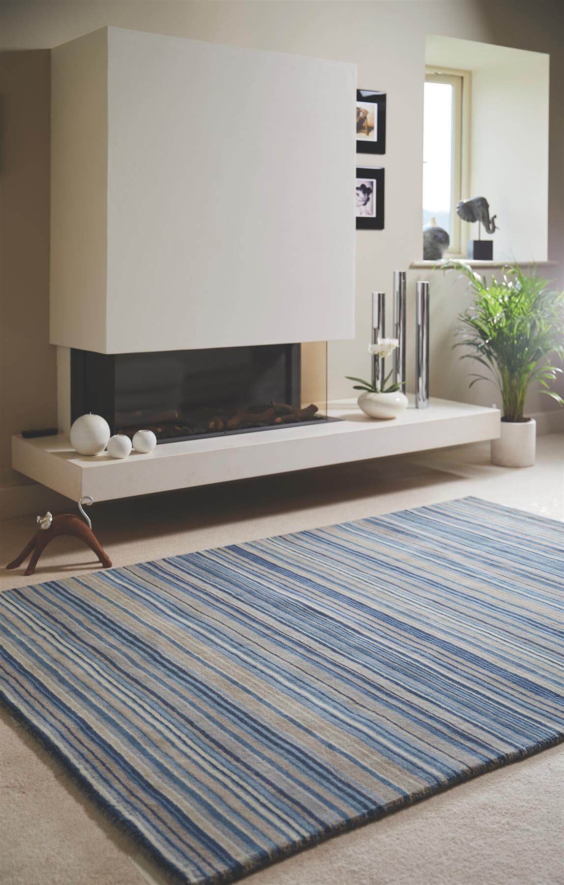 Fine Stripes Blue Rug | The Rugs 100% Wool