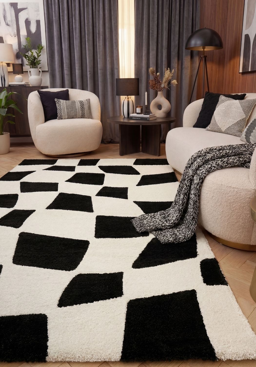 The Rugs Joli Checkered Black White Rug