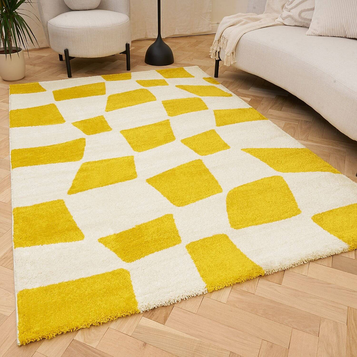 The Rugs Joli Checkered Yellow White Rug