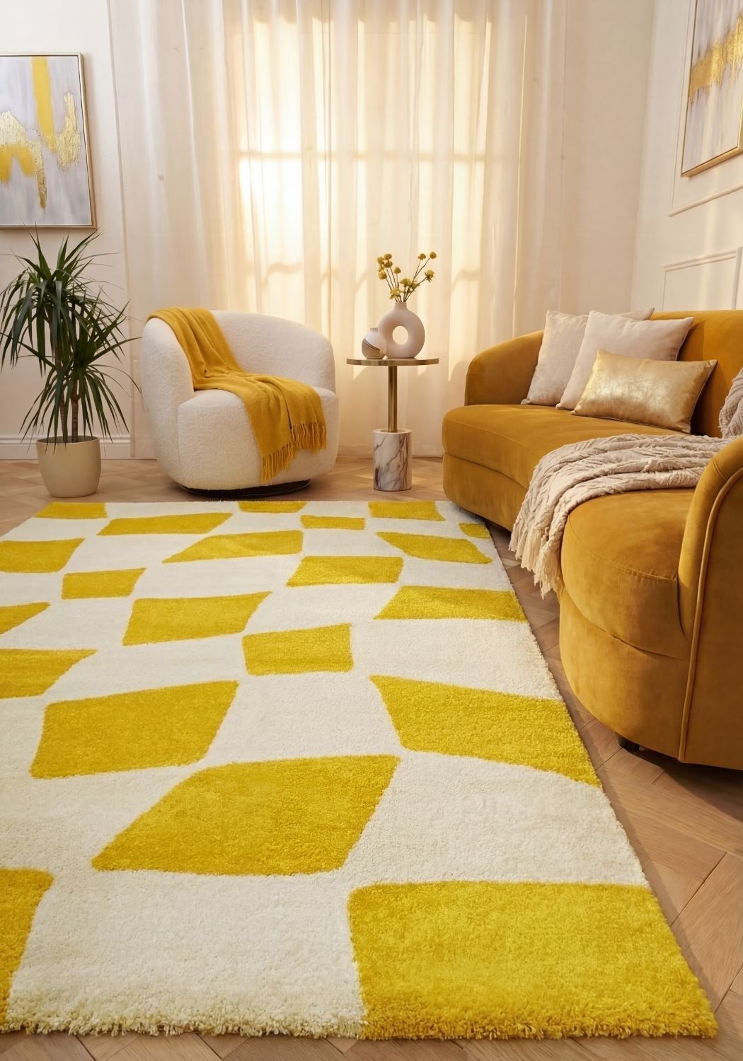 The Rugs Joli Checkered Yellow White Rug