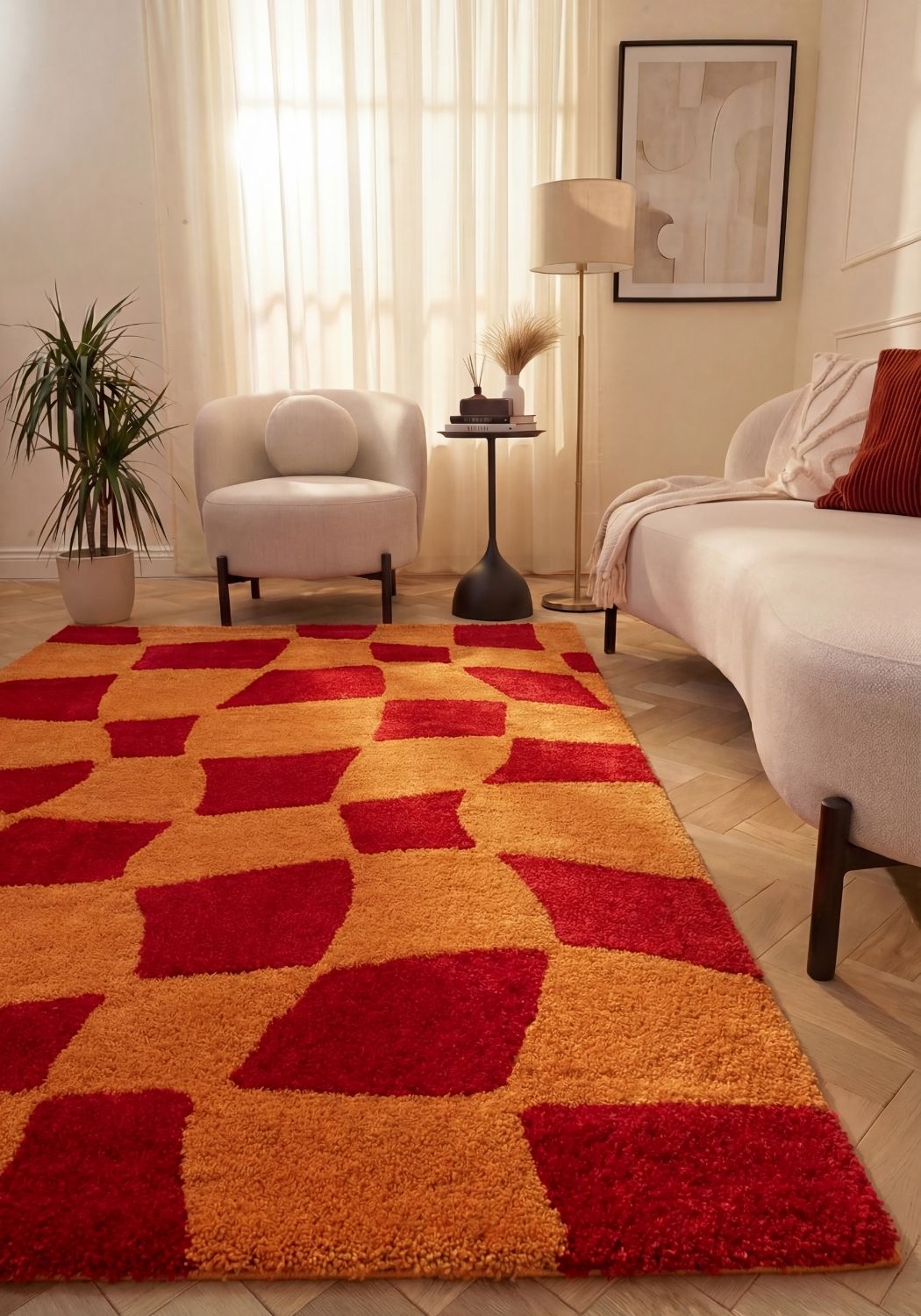 The Rugs Joli Checkered Red Orange Rug