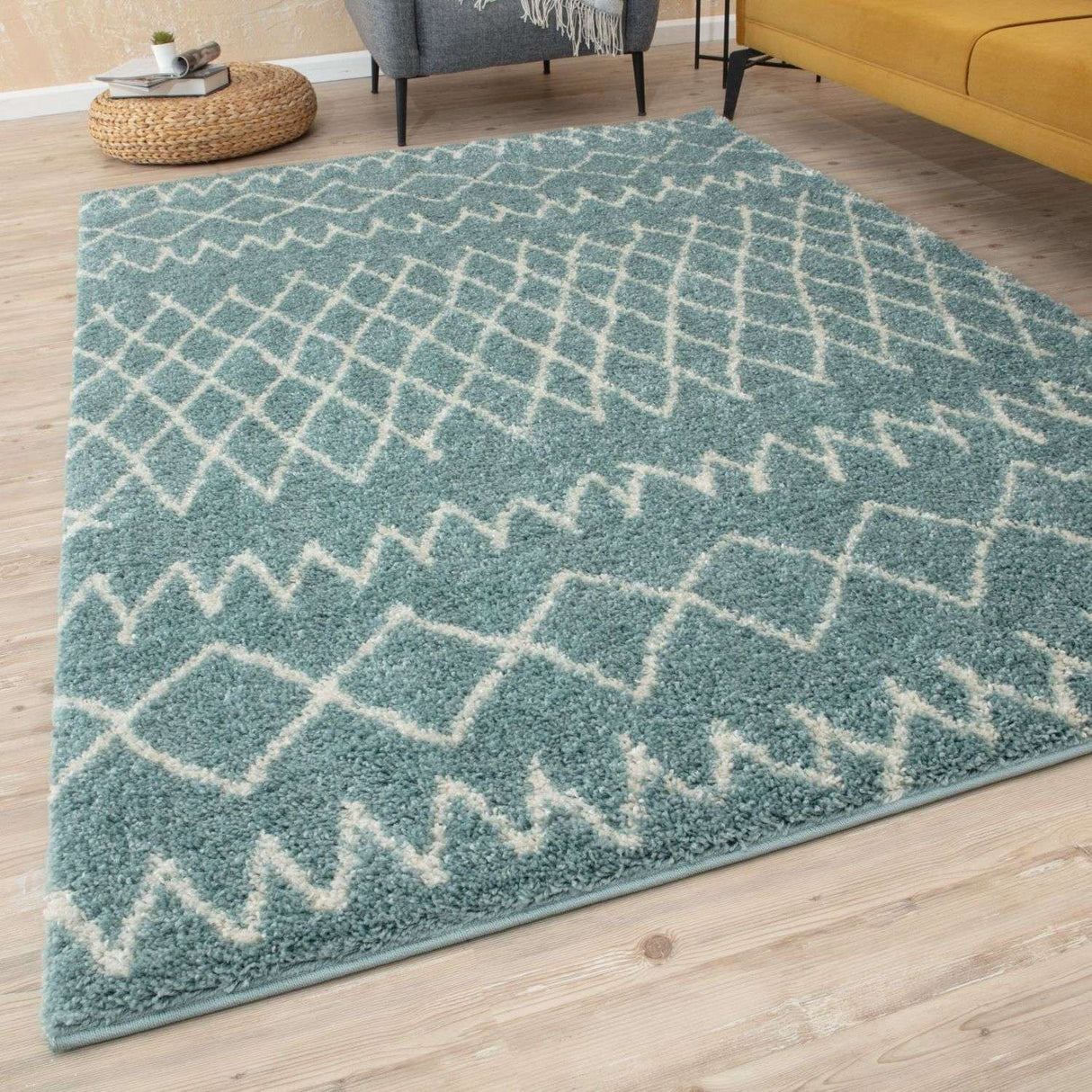 Moroccan Duck Egg Blue Shaggy Rug 950 by The Rugs