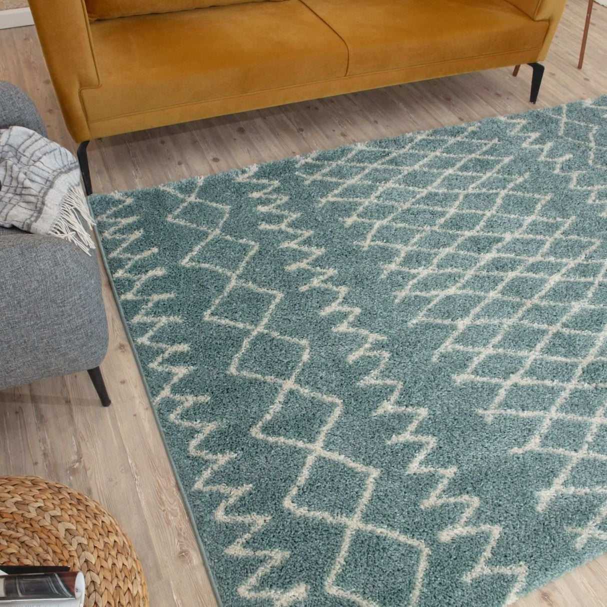 Moroccan Duck Egg Blue Shaggy Rug 950 by The Rugs