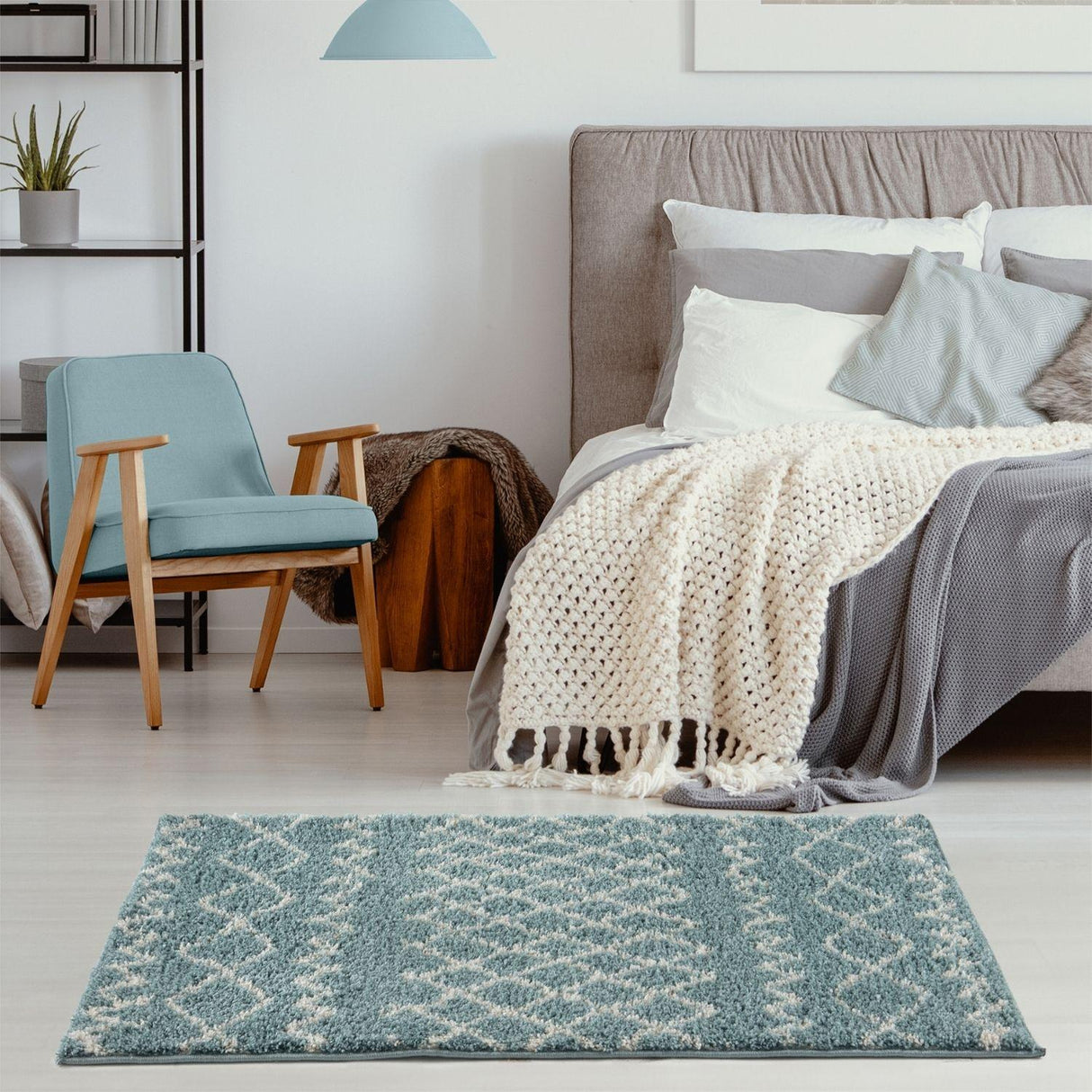 Moroccan Duck Egg Blue Shaggy Rug 950 by The Rugs