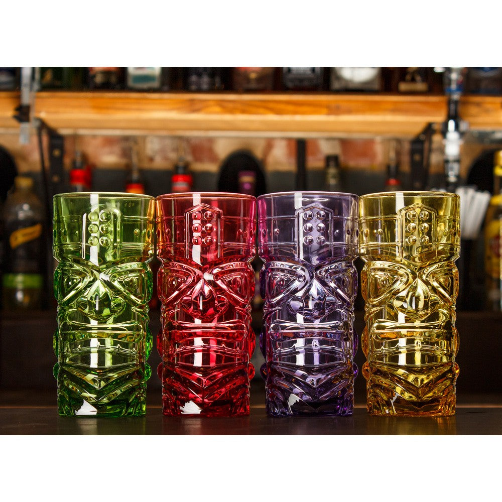 Bar Bespoke Coloured Tiki Highball Glasses, 450ml, Pack of 4