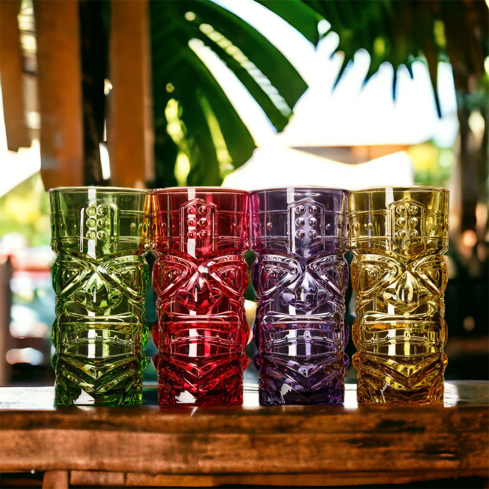 Bar Bespoke Coloured Tiki Highball Glasses, 450ml, Pack of 4