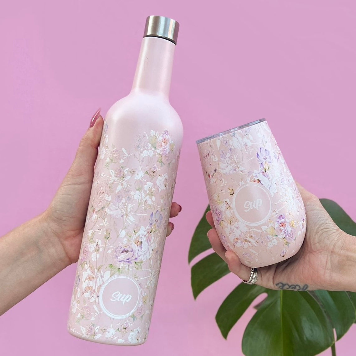 Sup drinkware Insulated Wine Bottle Flowers