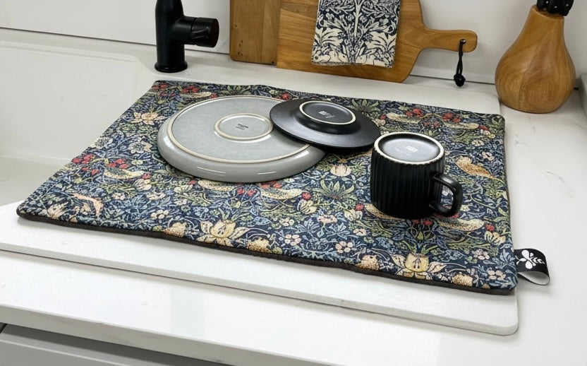 Lou-bees Strawberry Thief Red Drying Mat
