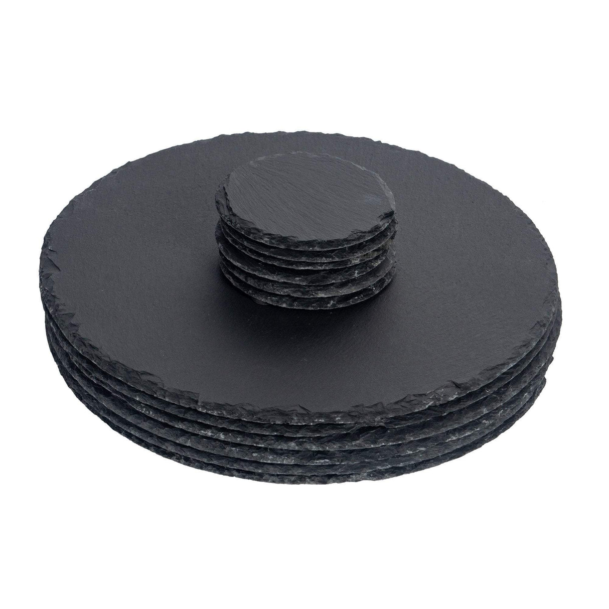Rinkit Round Slate Placemats & Coasters Set Black - 12pc