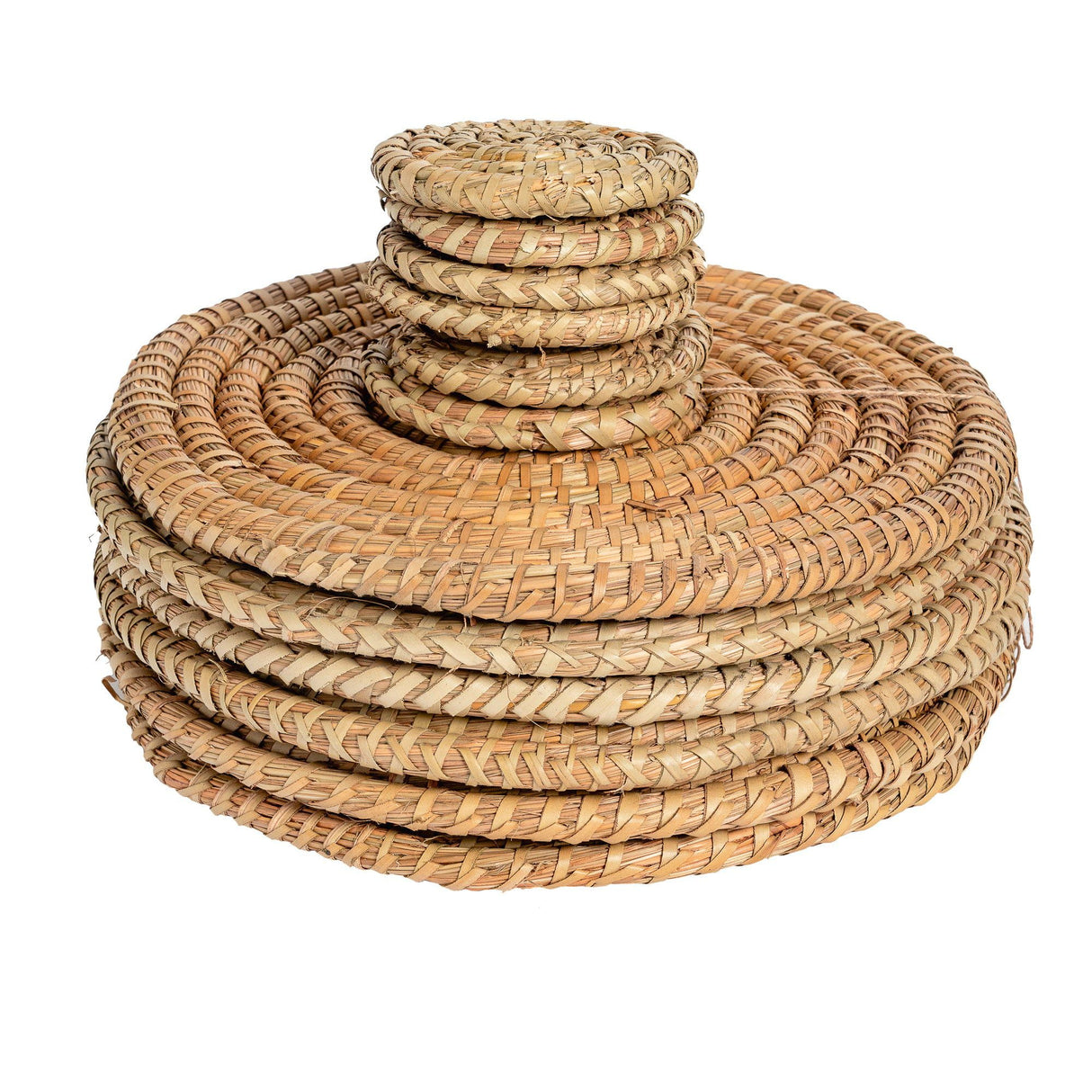 Rinkit Woven Palm Leaf Placemats & Coasters Set – 12 Piece