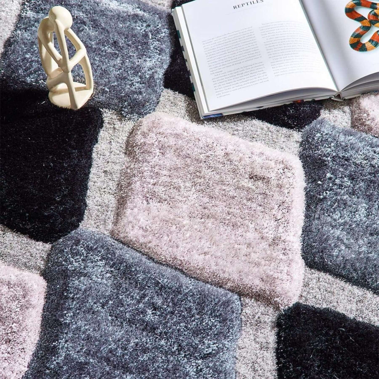 The Rugs 3D Grey Geometric Shaggy Rug