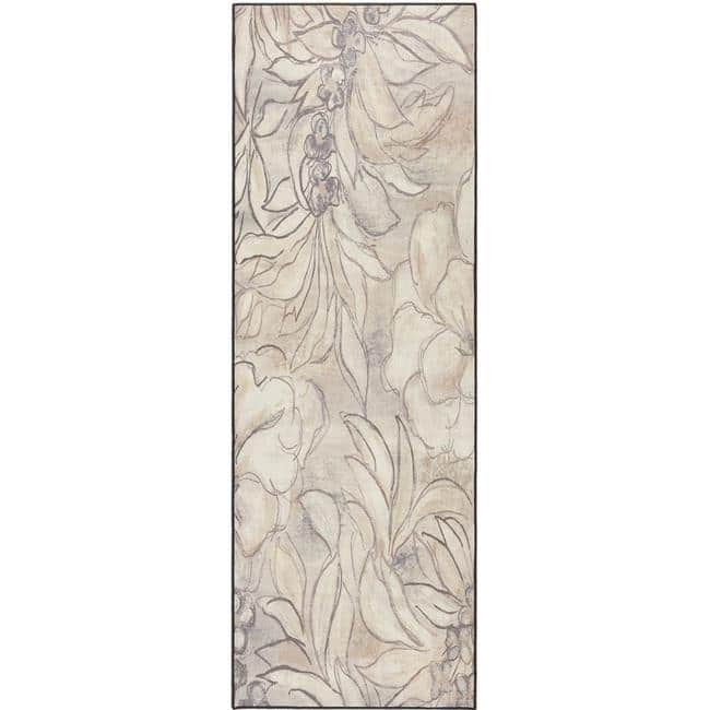 Eco-Washable Cream Rug Floral Design
