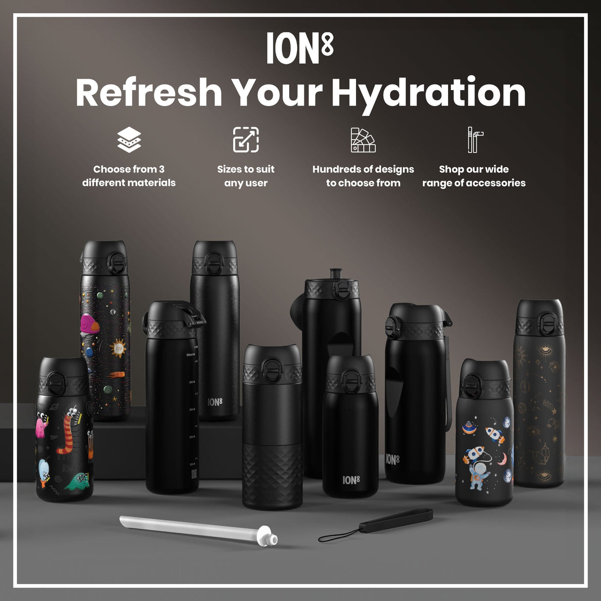 ION8 Leak Proof 1 Litre Thermal Water Bottle, Insulated, Black, 1L