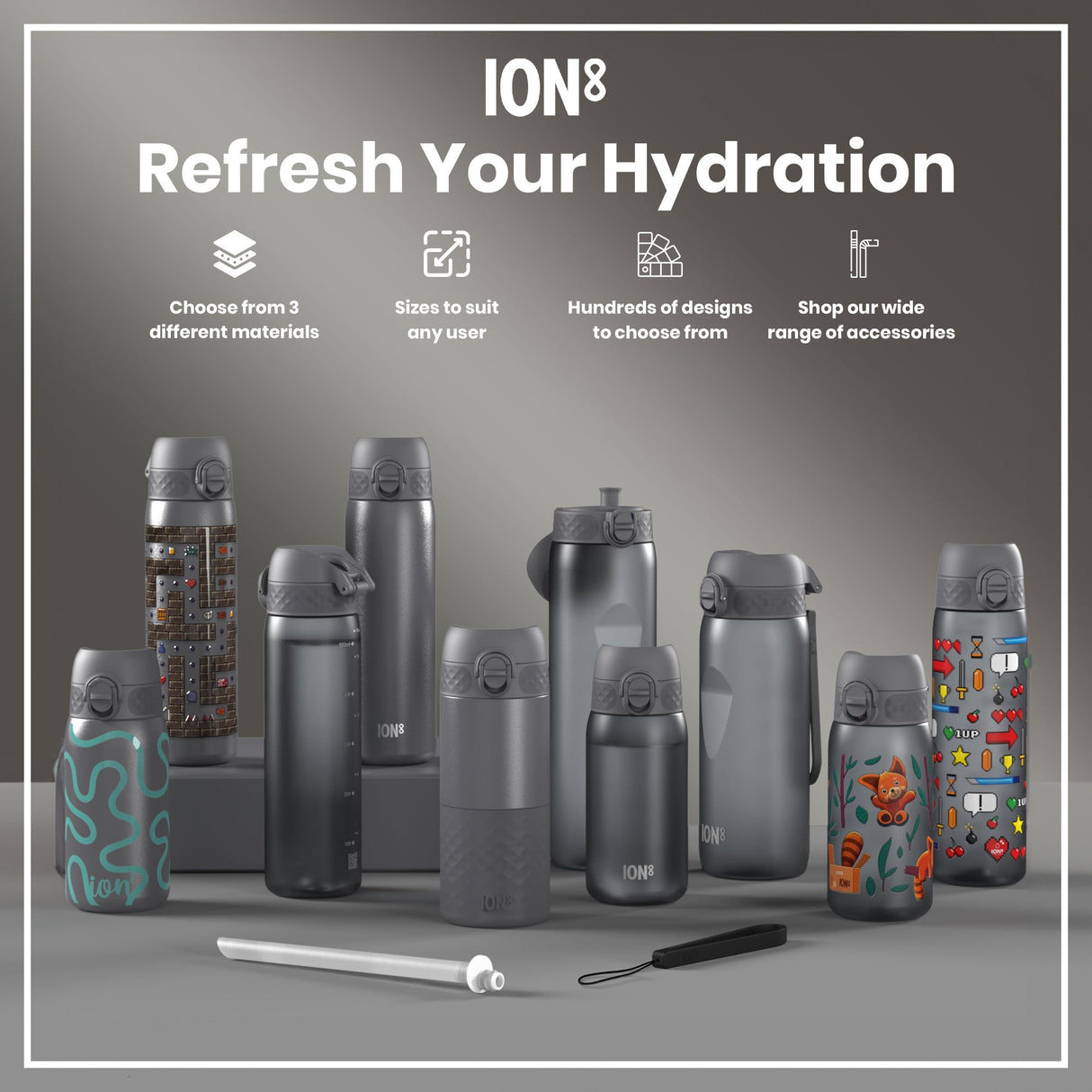 ION8 Leak Proof 1 Litre Thermal Water Bottle, Insulated, Grey, 1L