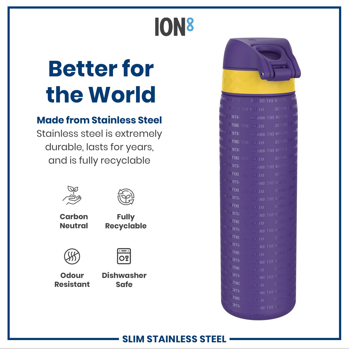 ION8 Leak Proof NFL Water Bottle, Stainless Steel, Minnesota Vikings, 600ml (20oz)