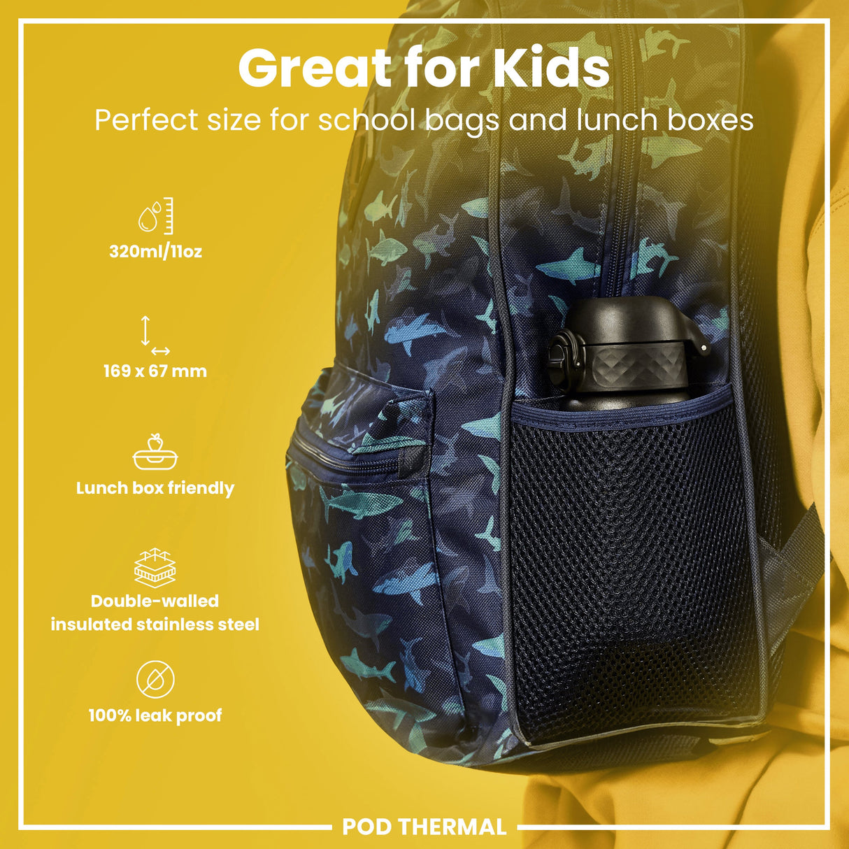 ION8 Leak Proof Thermal Steel Water Bottle, Insulated, Black, 320ml (11oz)