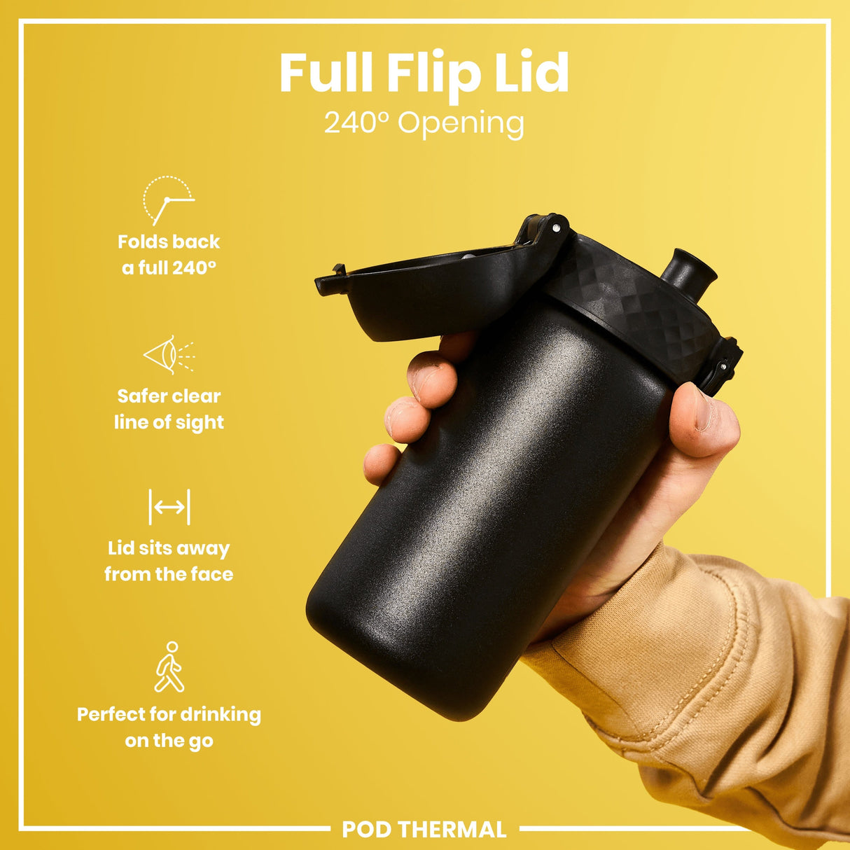 ION8 Leak Proof Thermal Steel Water Bottle, Insulated, Black, 320ml (11oz)