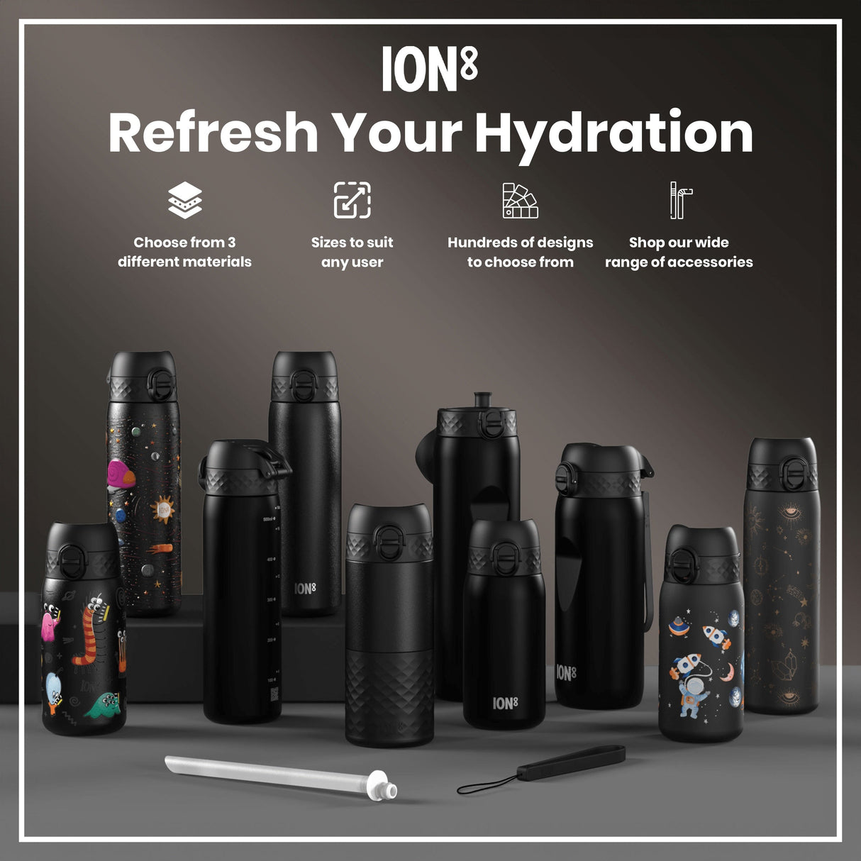 ION8 Leak Proof Thermal Steel Water Bottle, Insulated, Black, 320ml (11oz)