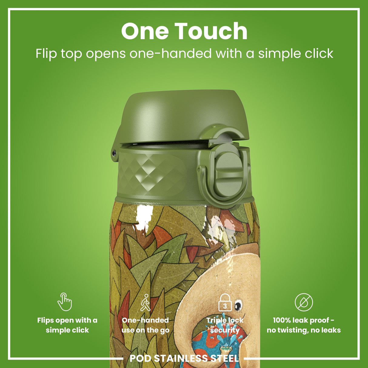 ION8 Leak Proof Water Bottle, Stainless Steel, Elephant, 400ml (13oz)