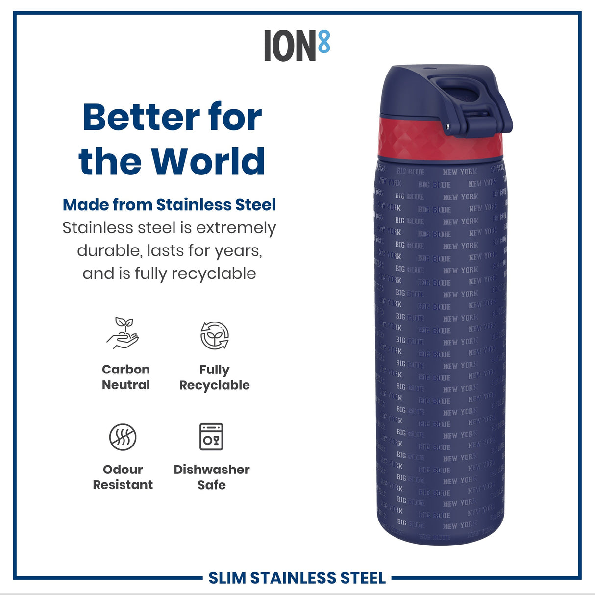 ION8 Leak Proof NFL Water Bottle, Stainless Steel, New York Giants, 600ml (20oz)