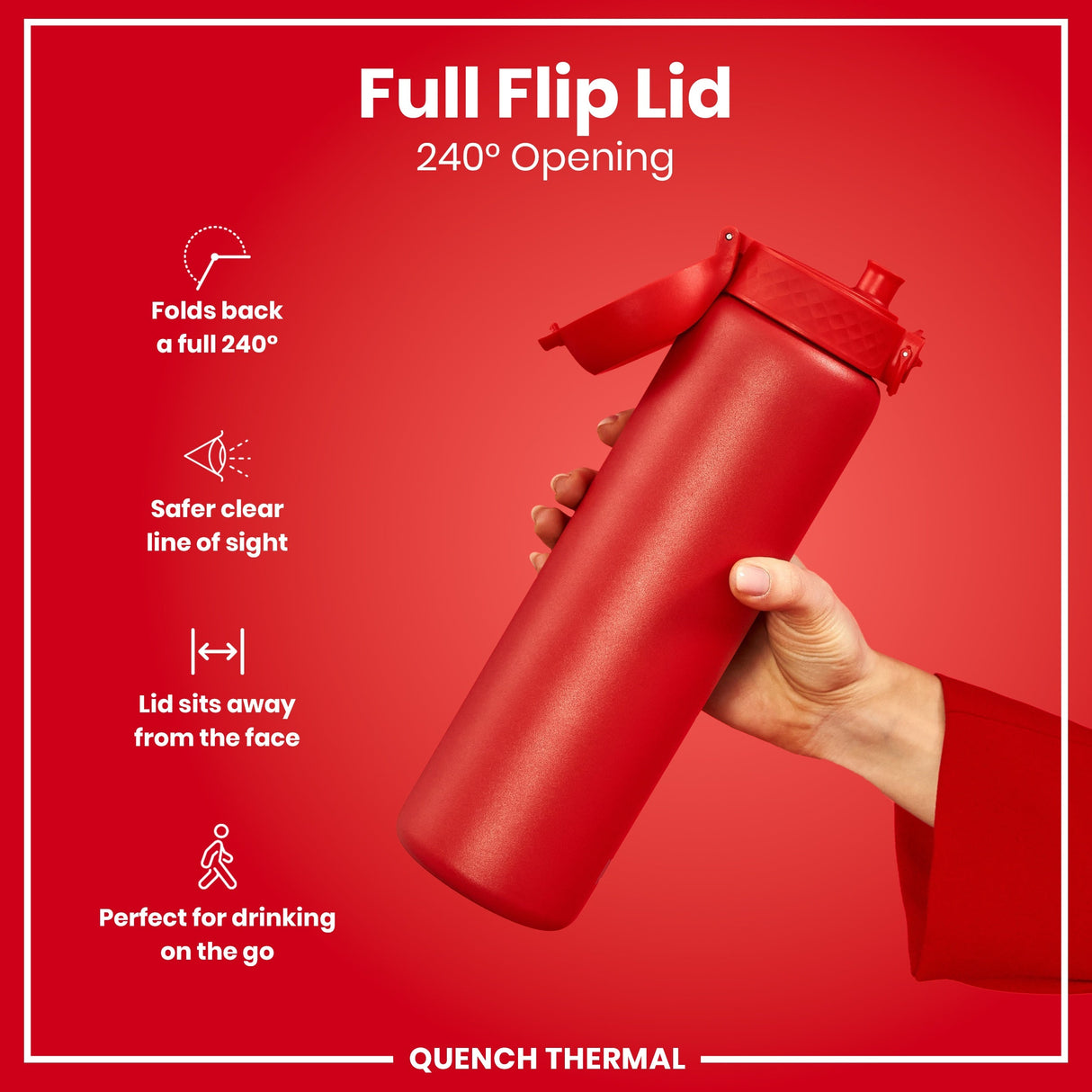 ION8 Leak Proof 1 Litre Thermal Water Bottle, Insulated, Red, 1L