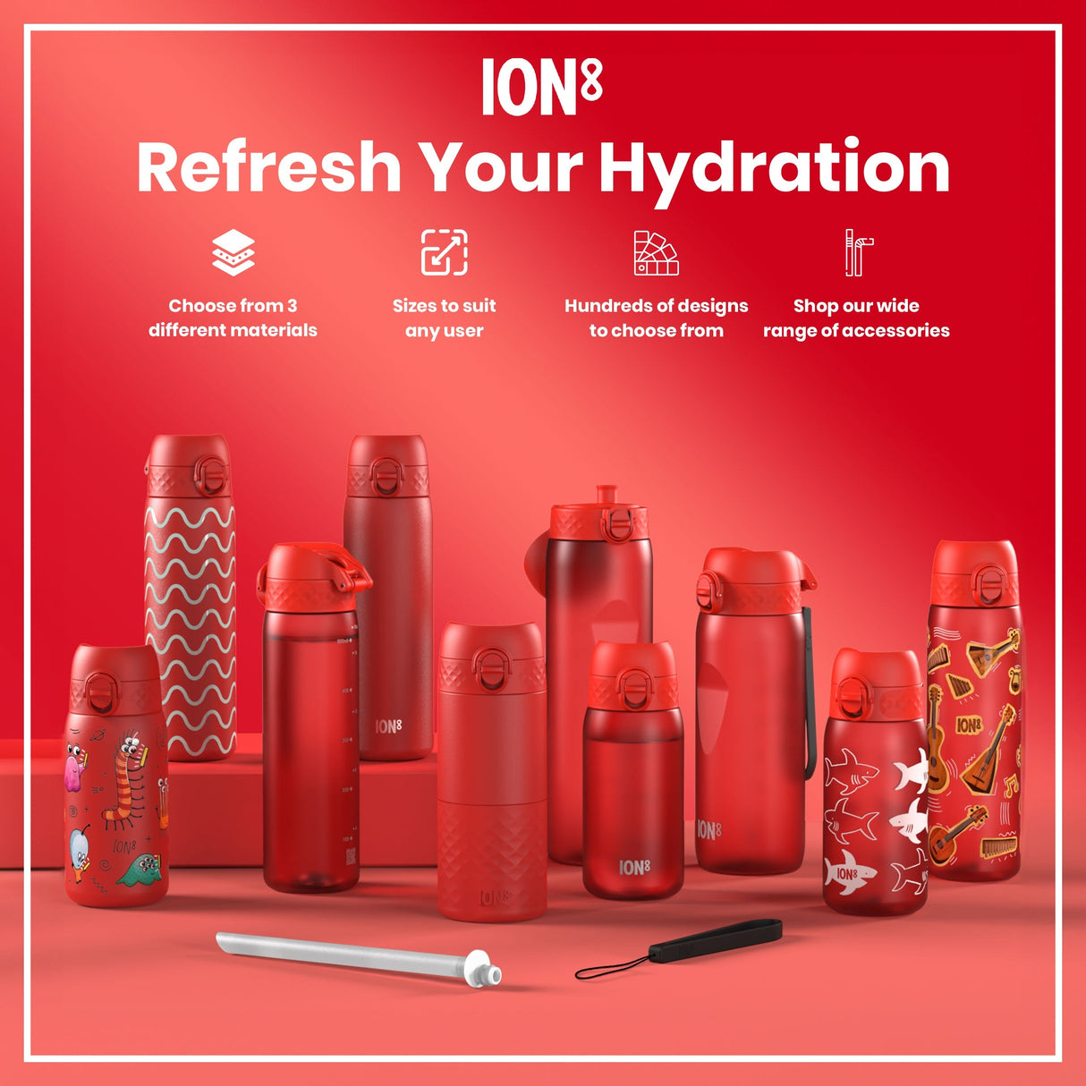 ION8 Leak Proof 1 Litre Thermal Water Bottle, Insulated, Red, 1L