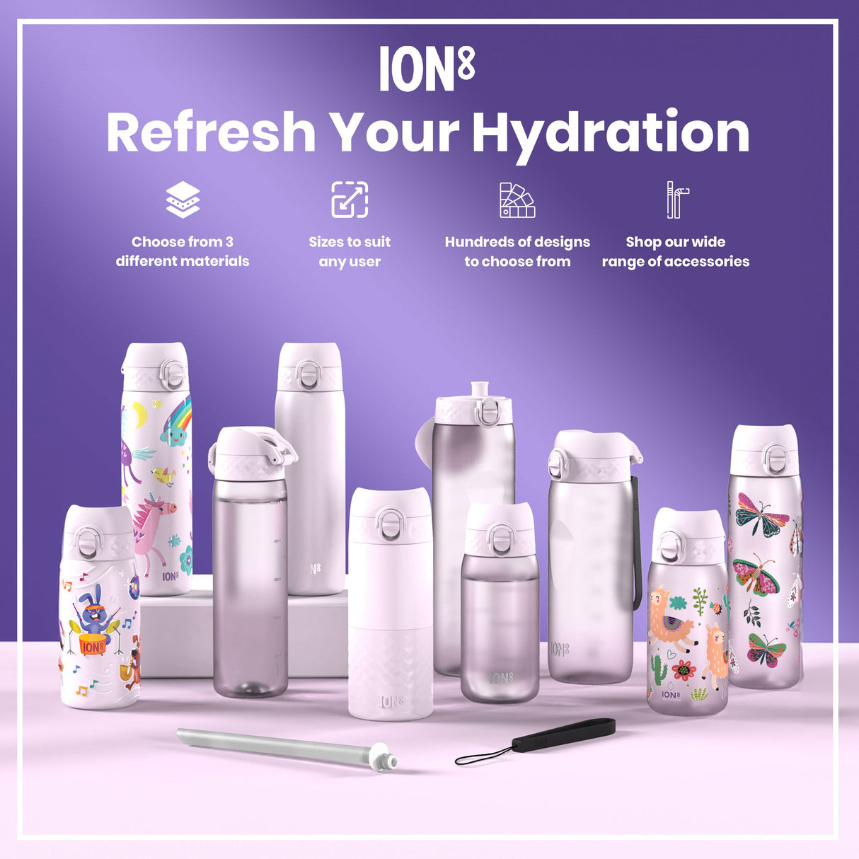 ION8 Leak Proof 1 litre Water Bottle, Recyclon, Light Purple, 1L