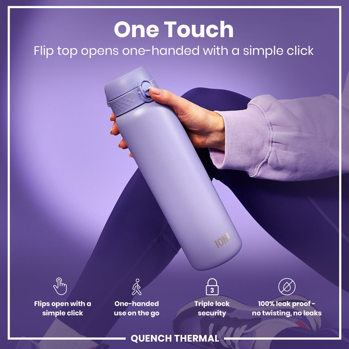 ION8 Leak Proof 1 Litre Thermal Water Bottle, Insulated, Light Purple, 1L