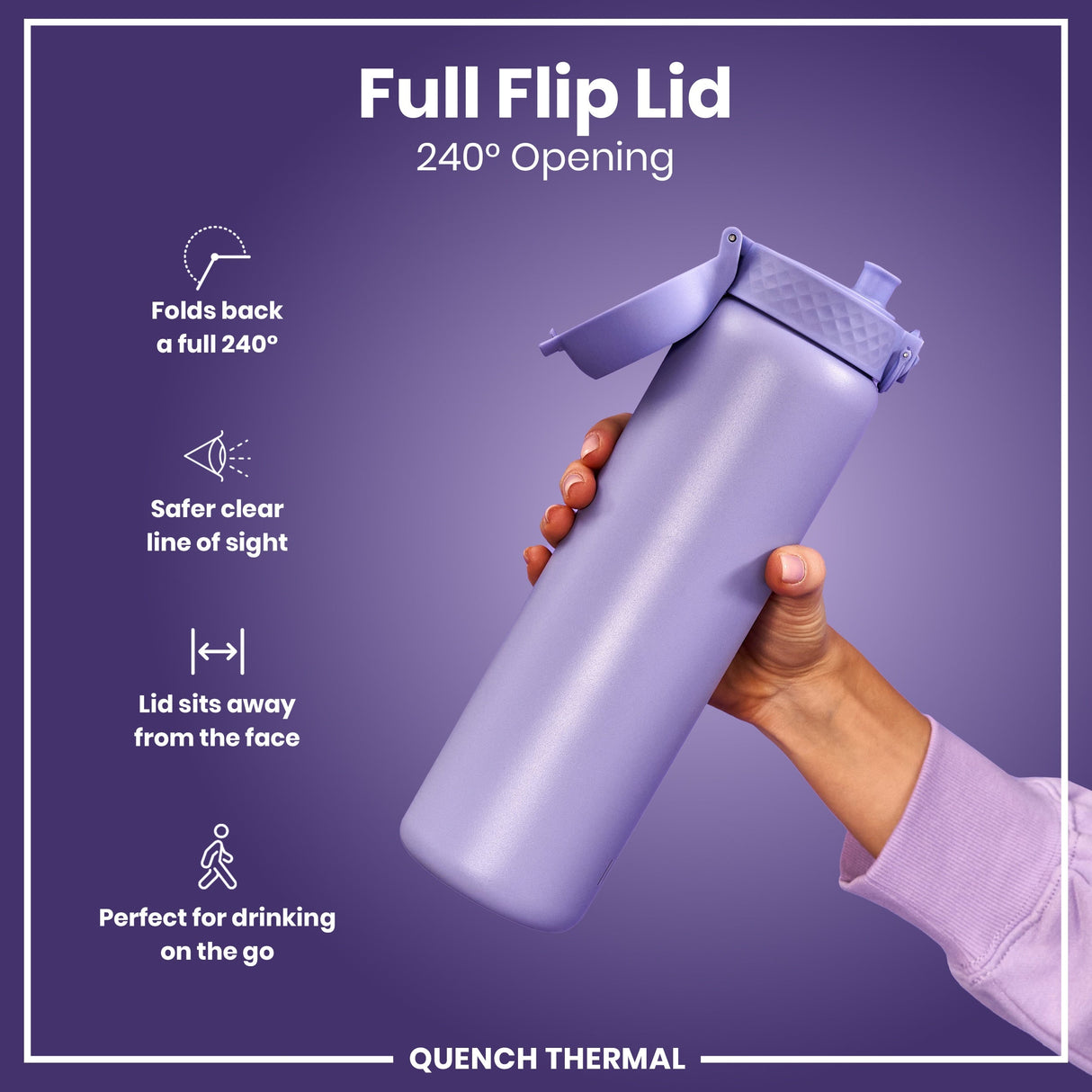 ION8 Leak Proof 1 Litre Thermal Water Bottle, Insulated, Light Purple, 1L