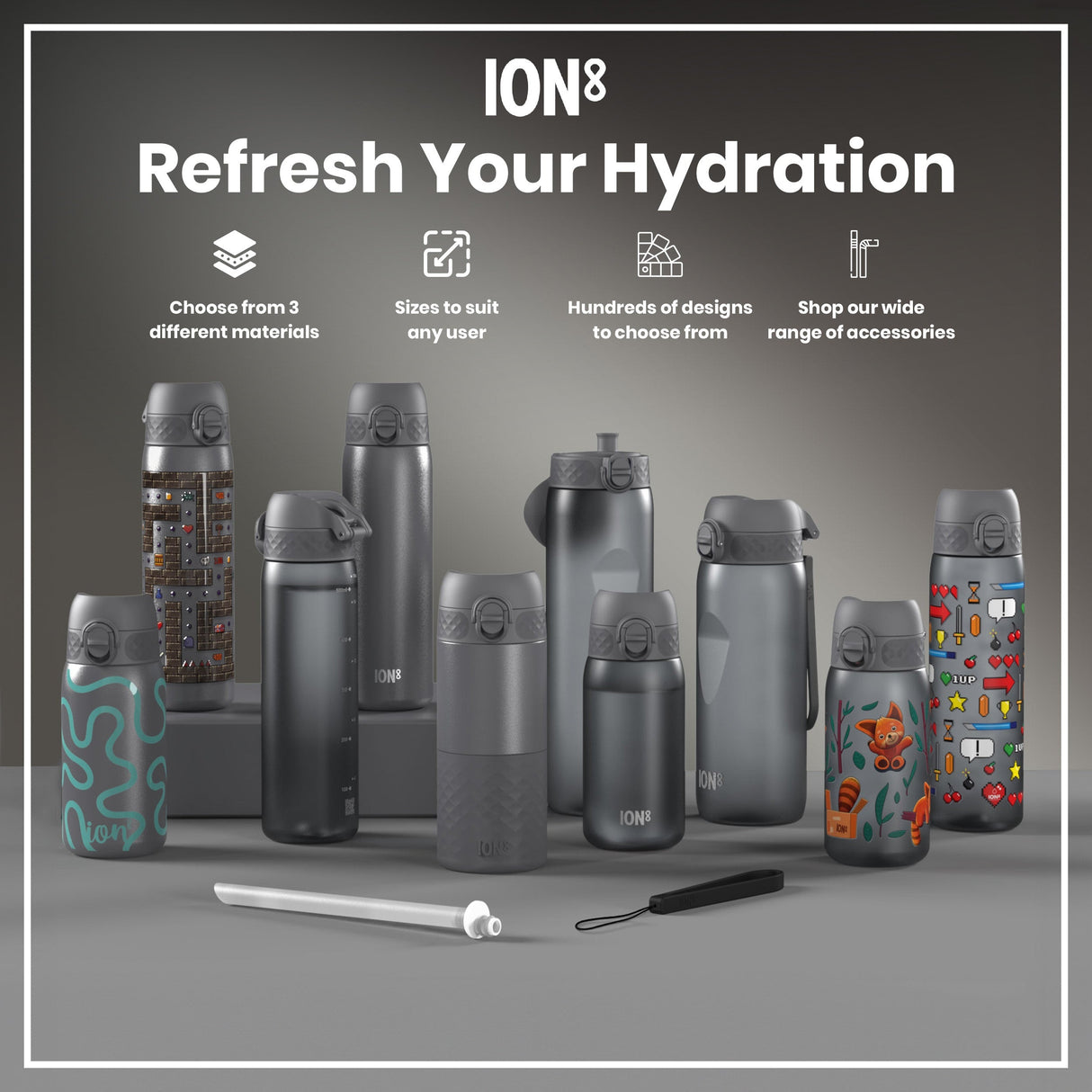 ION8 Leak Proof Slim Thermal Steel Water Bottle, Insulated, Grey, 500ml (17oz)