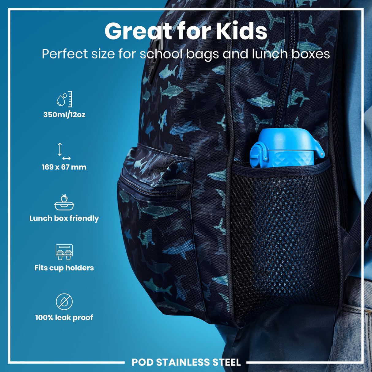 ION8 Leak Proof Water Bottle, Stainless Steel, Blue, 400ml (13oz)