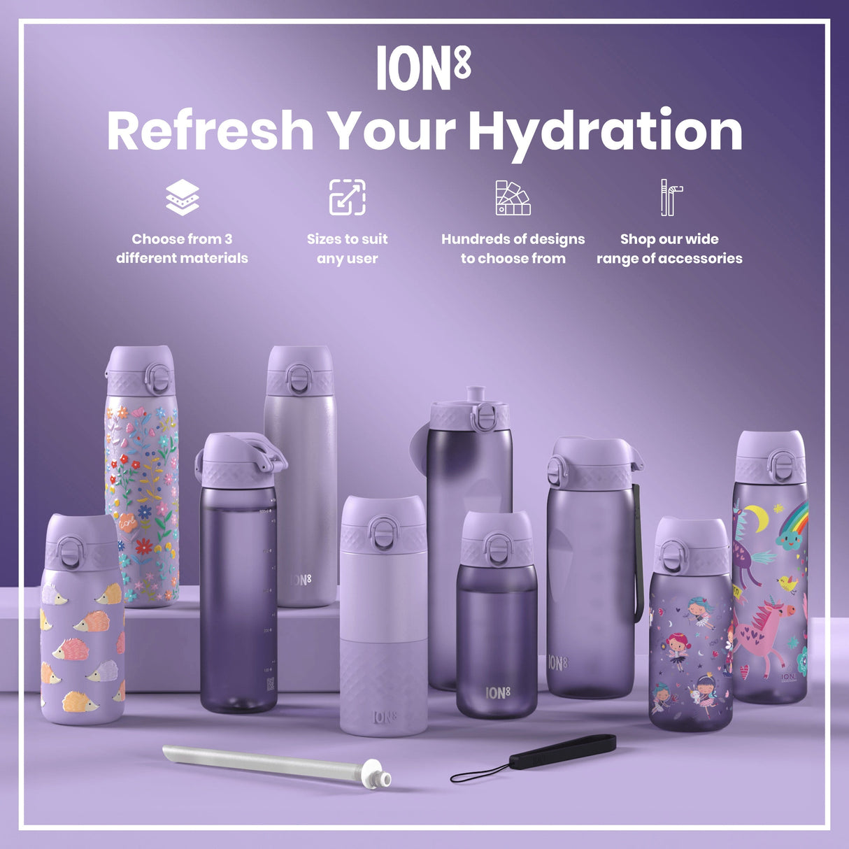 ION8 Leak Proof Thermal Steel Water Bottle, Insulated, Light Purple, 320ml (11oz)