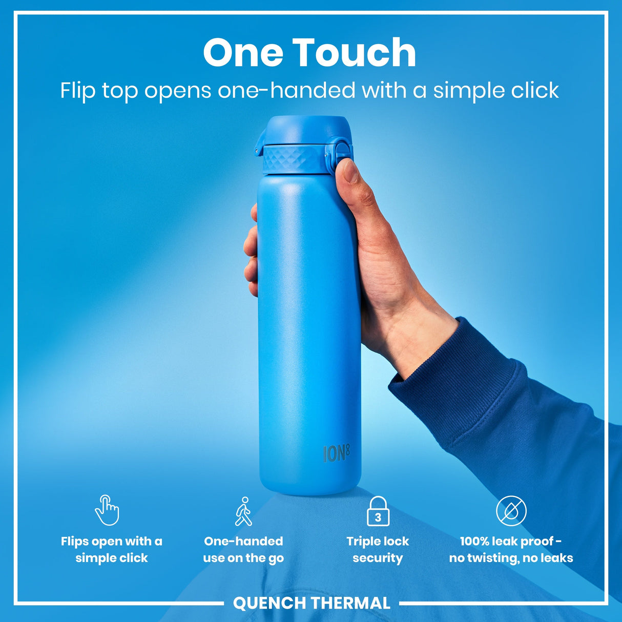 ION8 Leak Proof 1 Litre Thermal Water Bottle, Insulated, Blue