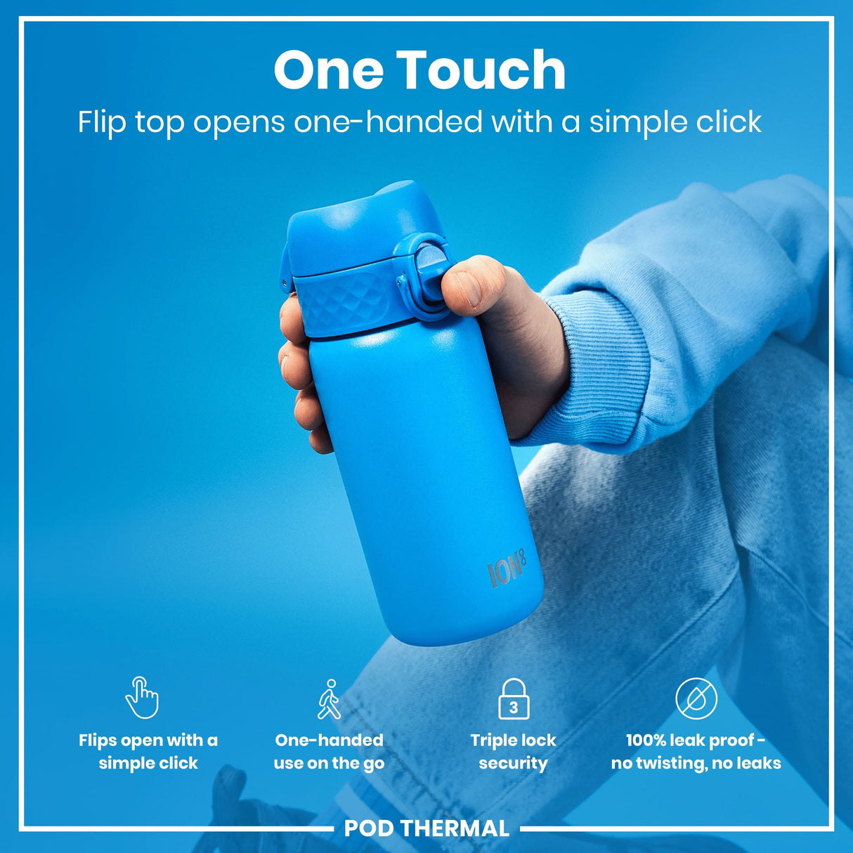 ION8 Leak Proof Thermal Steel Water Bottle, Insulated, Blue, 320ml (11oz)