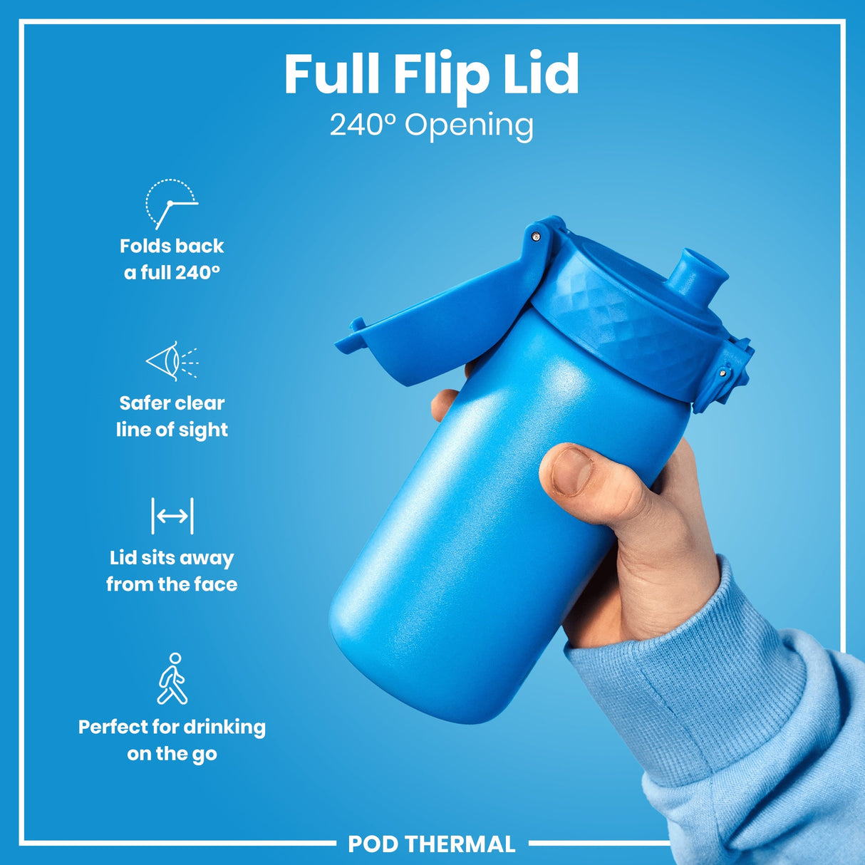 ION8 Leak Proof Thermal Steel Water Bottle, Insulated, Blue, 320ml (11oz)