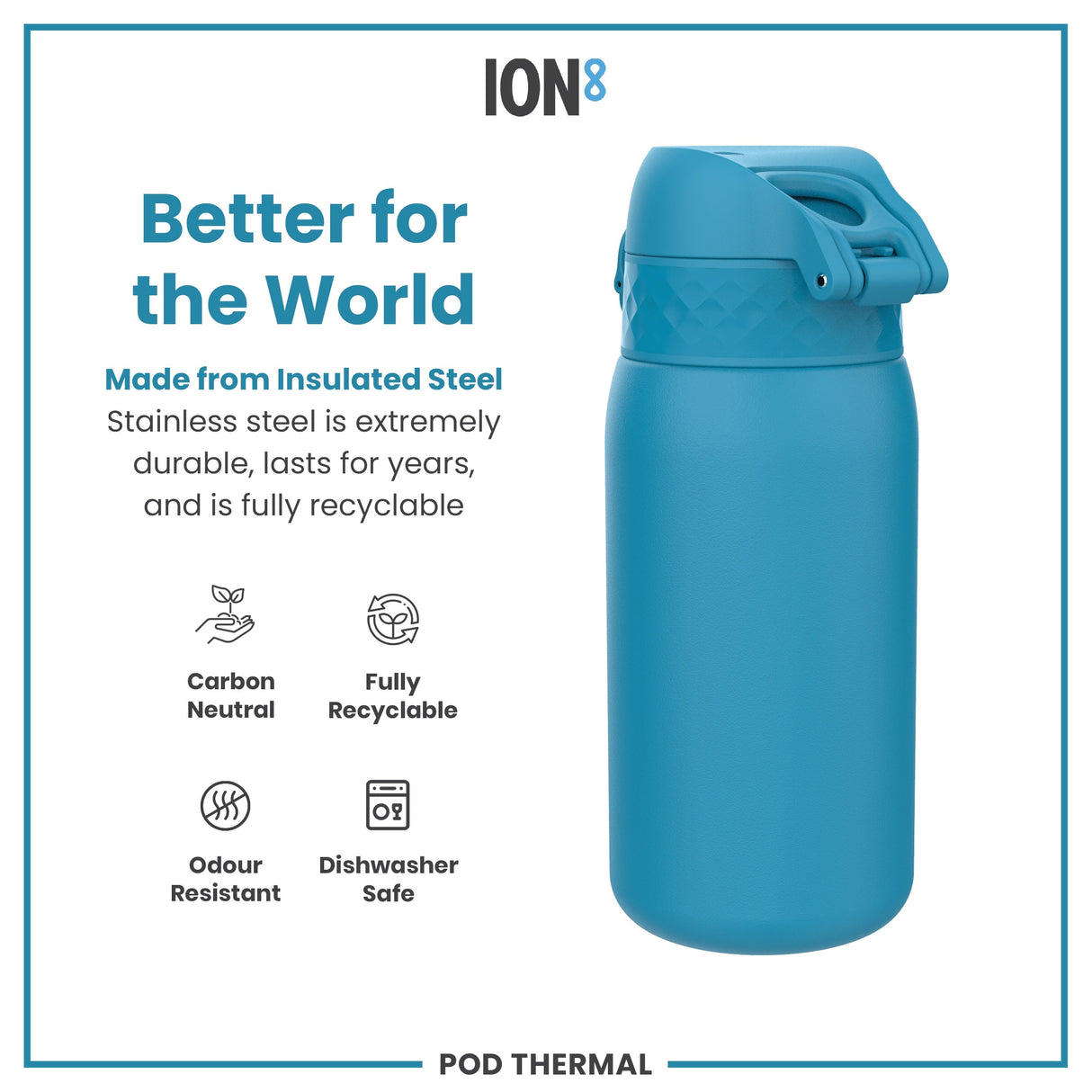 ION8 Leak Proof Thermal Steel Water Bottle, Insulated, Blue, 320ml (11oz)