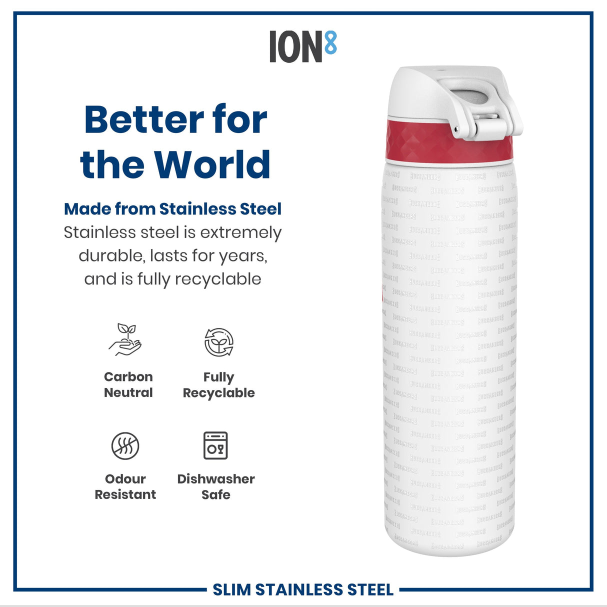 ION8 Leak Proof NFL Water Bottle, Stainless Steel, Tampa Bay Buccaneers, 600ml