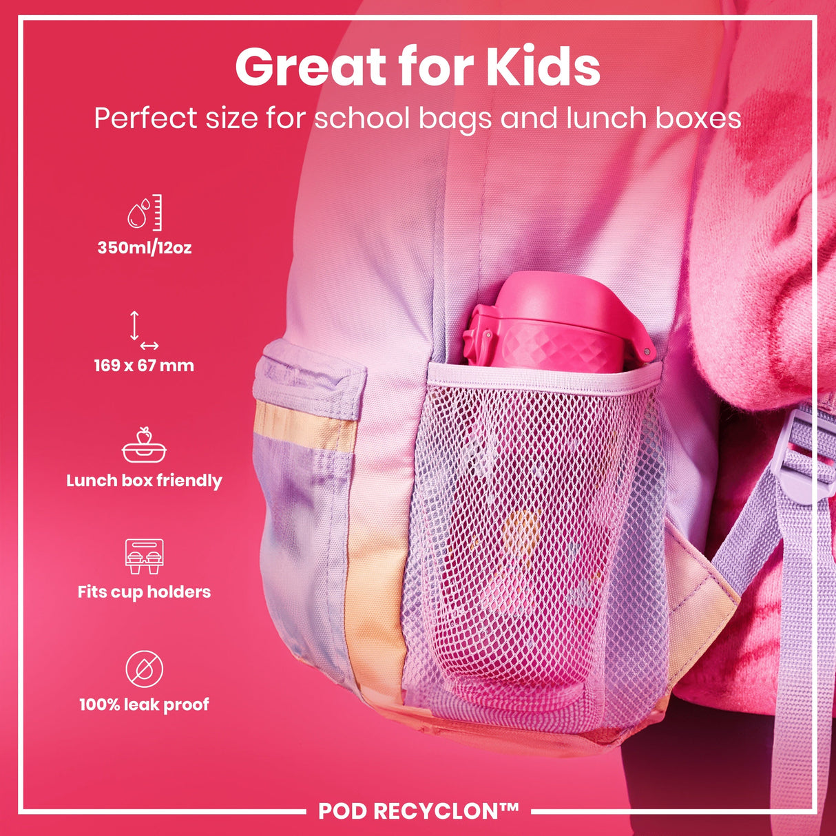 ION8 Leak Proof Kids Water Bottle, Recyclon, Princess, 350ml (12oz)
